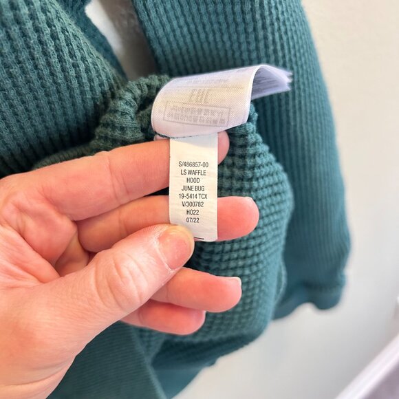 Gap Waffle Knit Hoodie Mens Size Medium Dark Green Pullover Sweatshirt Cotton - Picture 6 of 10